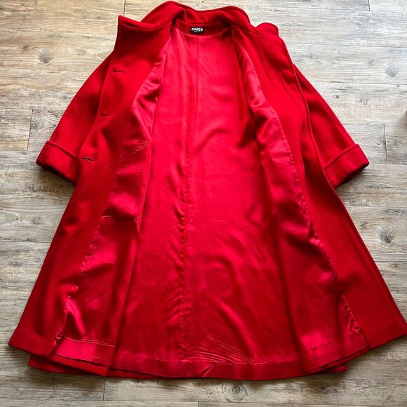 Karen Wool Trench Women's XL Coat Button Red Holiday Vintage 80s Long Pockets - Picture 3 of 11